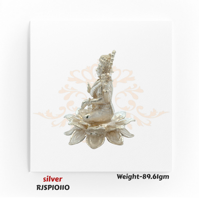 Heavy silver Goddess idol RJSPI0110 with lotus design, sacred spiritual murti for home temple, religious ceremonies, and traditional gifting.