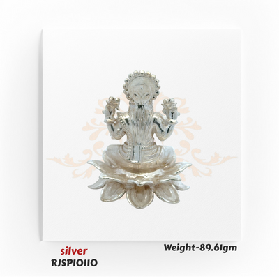 Handcrafted silver Lakshmi statue RJSPI0110, auspicious Hindu deity idol for wealth and prosperity, ideal for Diwali pooja and temple use.