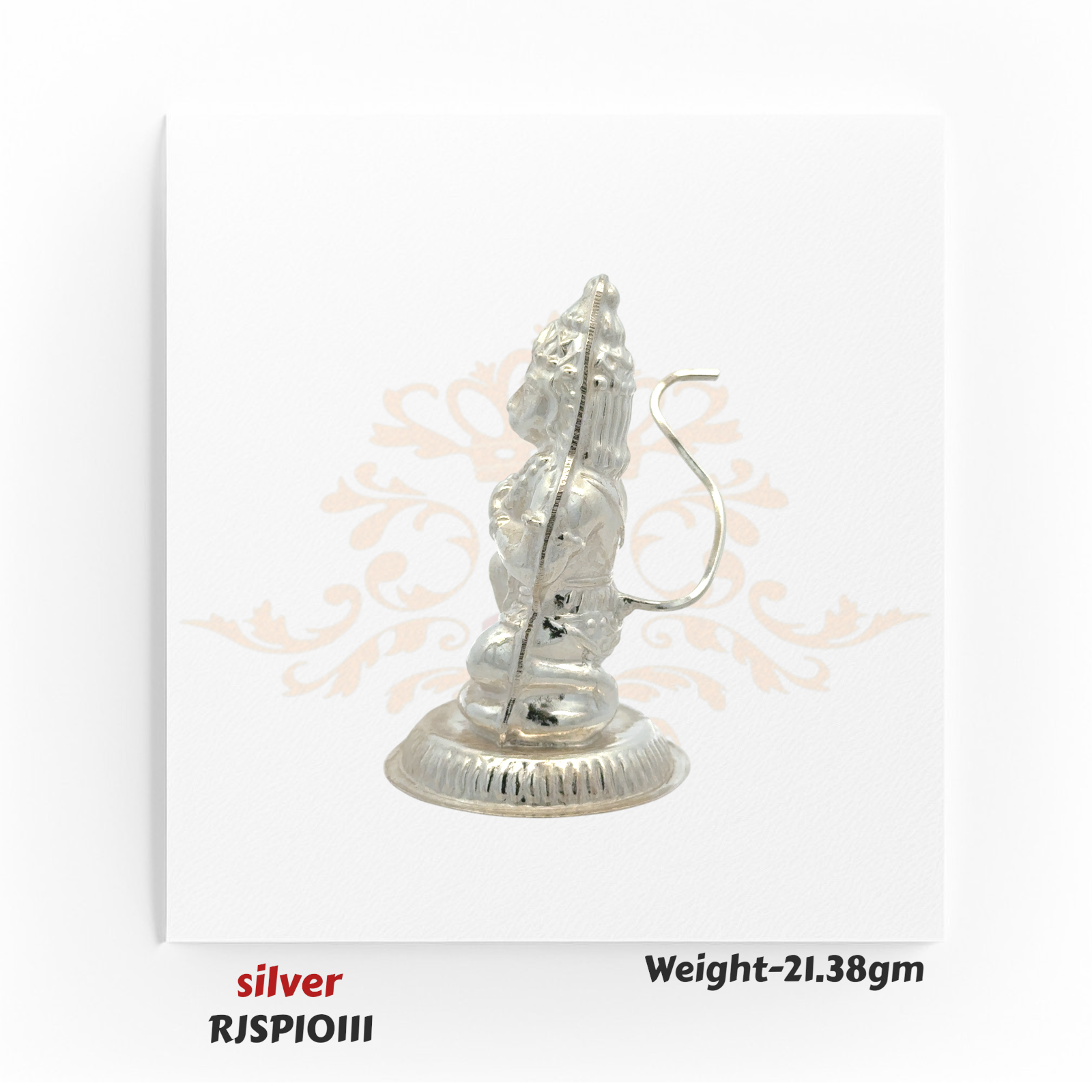 Handmade silver Hanuman statue RJSPI0111 with intricate detailing, perfect for worship, aarti rituals, and traditional home decor.