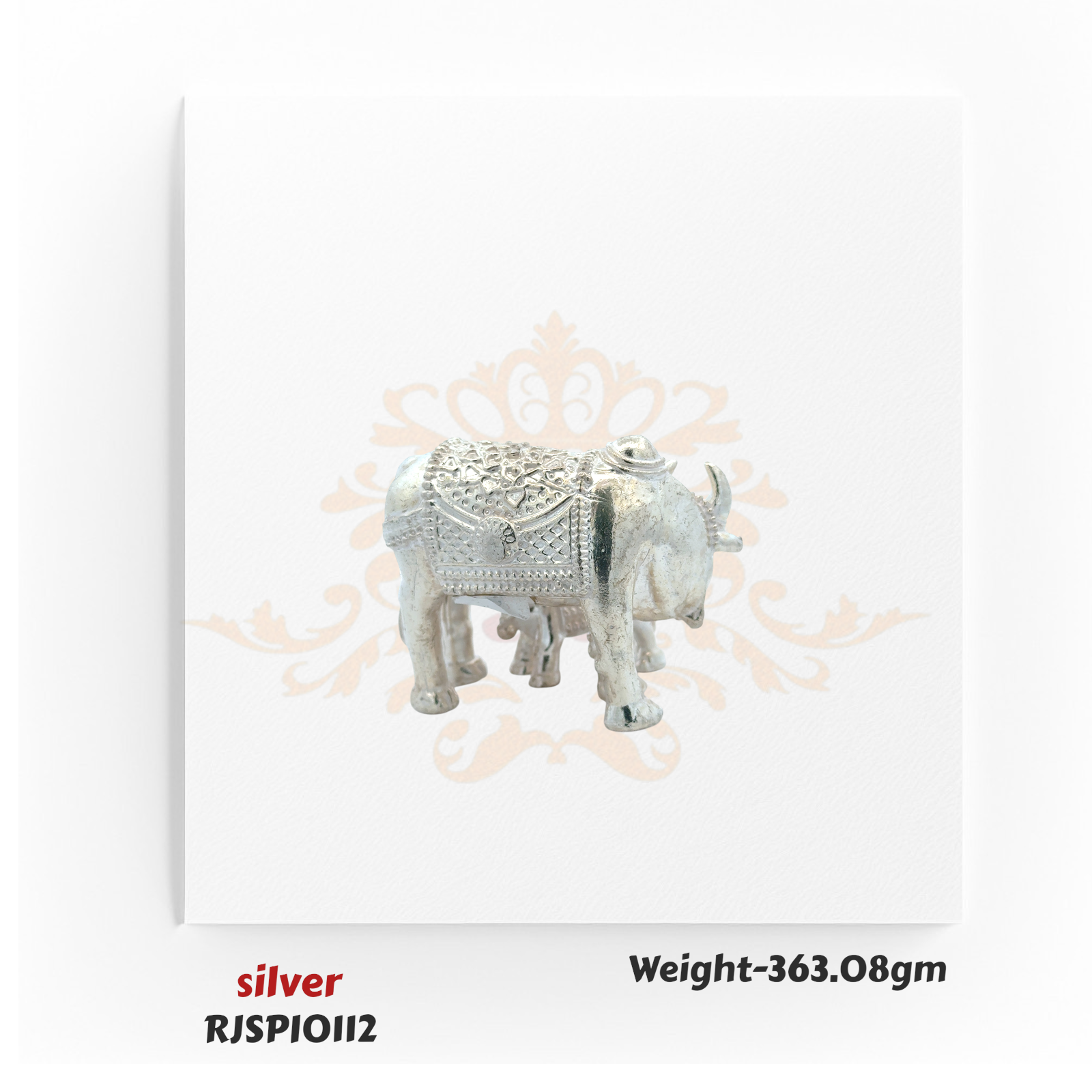Pure silver Kamdhenu cow and calf figurine RJSPI0112, sacred Hindu idol for wealth, prosperity, and spiritual worship.