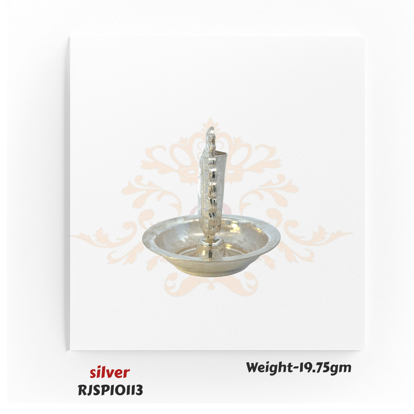 Silver Om diya RJSPI0113, weighing 19.75 gm, handcrafted oil lamp with sacred Om design, ideal for pooja rituals and temple use.