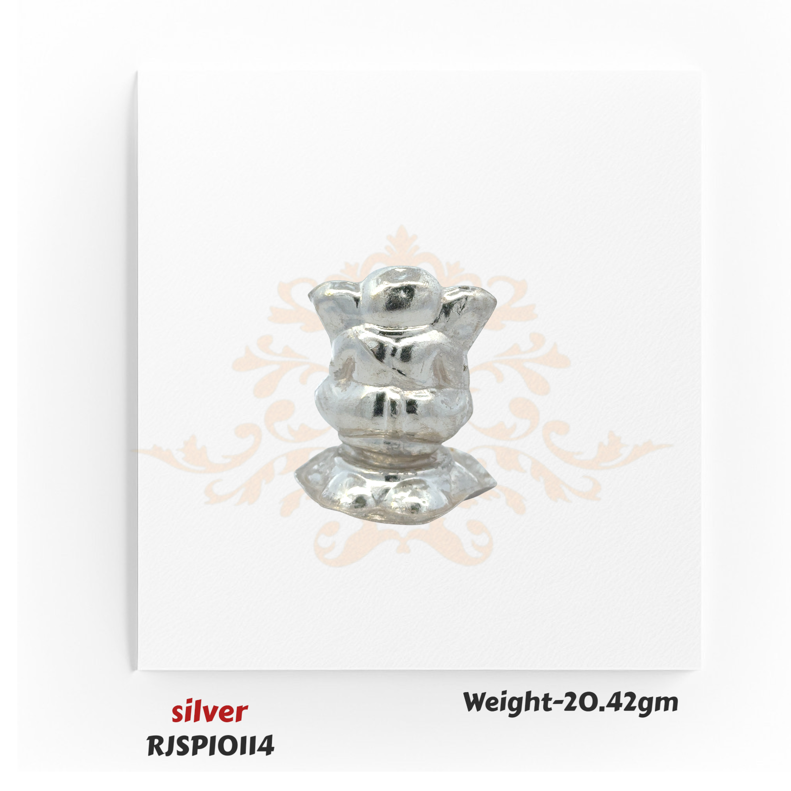 Pure silver Lord Ganesha idol RJSPI0114 with fine craftsmanship, perfect for festive celebrations, worship rituals, and home decor.