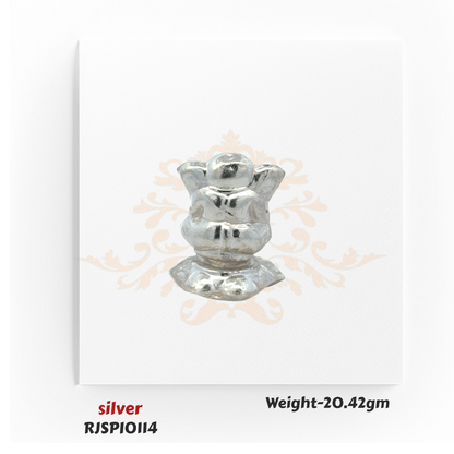 Pure silver Lord Ganesha idol RJSPI0114 with fine craftsmanship, perfect for festive celebrations, worship rituals, and home decor.