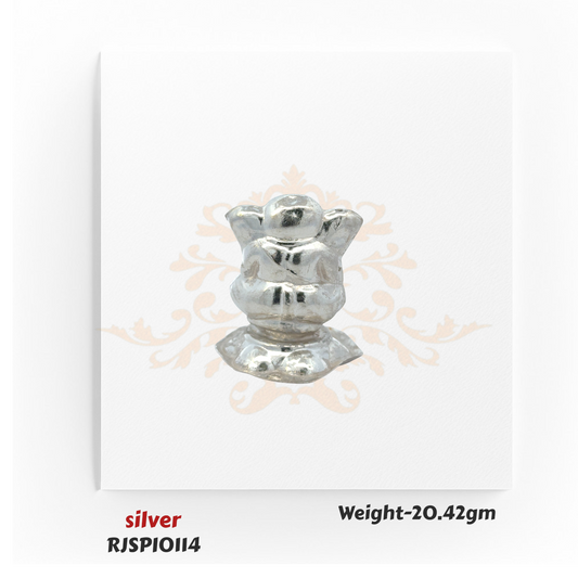 Pure silver Lord Ganesha idol RJSPI0114 with fine craftsmanship, perfect for festive celebrations, worship rituals, and home decor.