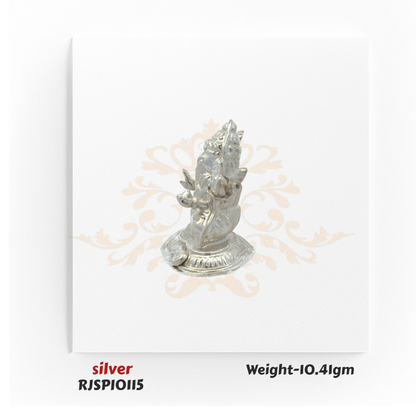 Silver Lord Ganesha statue RJSPI0115 for home mandir, spiritual decor, and auspicious religious ceremonies.