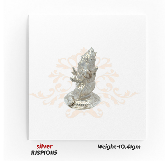 Silver Lord Ganesha statue RJSPI0115 for home mandir, spiritual decor, and auspicious religious ceremonies.