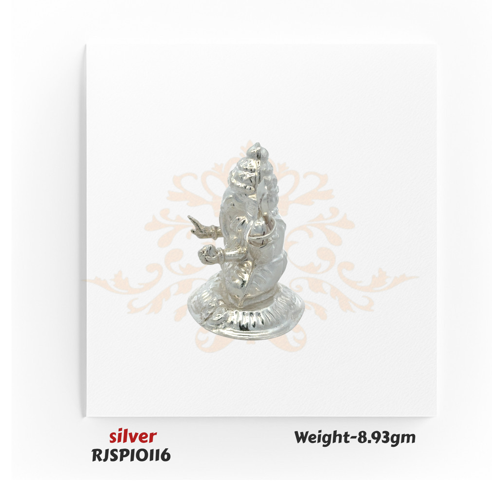 Small pure silver Ganpati statue RJSPI0116, lightweight and auspicious, ideal for festivals, gifting, and spiritual decor.