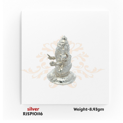Small pure silver Ganpati statue RJSPI0116, lightweight and auspicious, ideal for festivals, gifting, and spiritual decor.