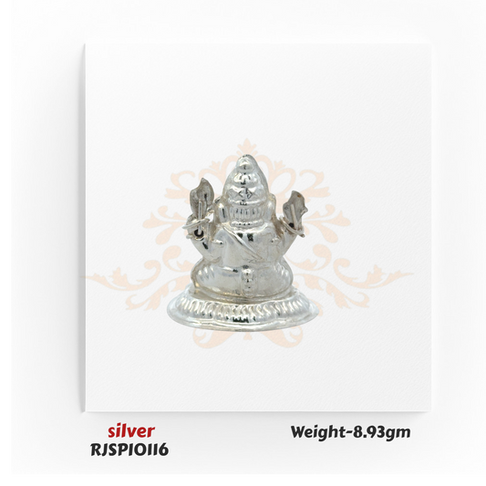 Compact silver Ganesha idol RJSPI0116, weighing 8.93 gm, handcrafted for home mandir, car dashboard, and daily pooja rituals.