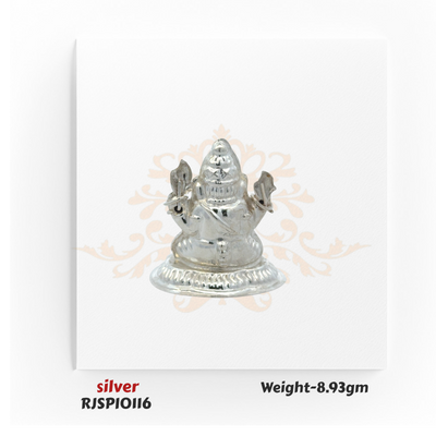 Compact silver Ganesha idol RJSPI0116, weighing 8.93 gm, handcrafted for home mandir, car dashboard, and daily pooja rituals.