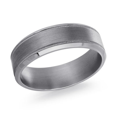 MALO tungsten ring satin brushed center milgrain edge polished borders comfort fit silver grey men’s wedding band TANT-002