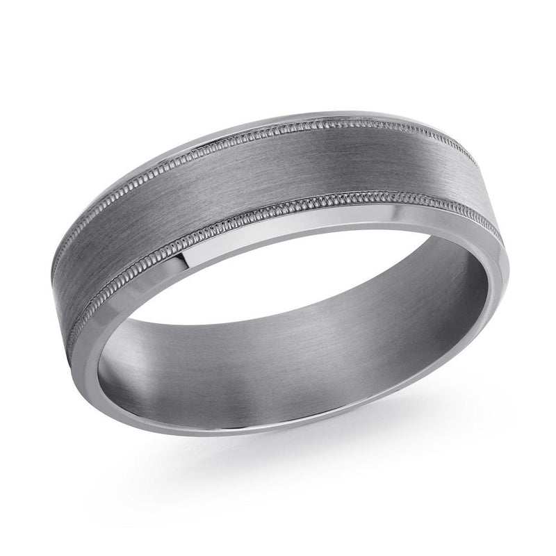 MALO tungsten ring satin brushed center milgrain edge polished borders comfort fit silver grey men’s wedding band TANT-002