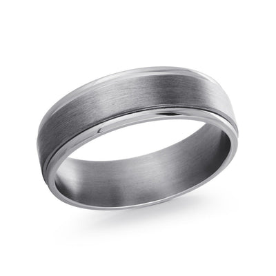 MALO tungsten ring satin brushed center polished edges groove detail comfort fit silver grey men’s wedding band TANT-003