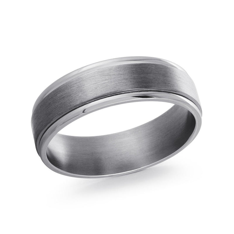 MALO tungsten ring satin brushed center polished edges groove detail comfort fit silver grey men’s wedding band TANT-003