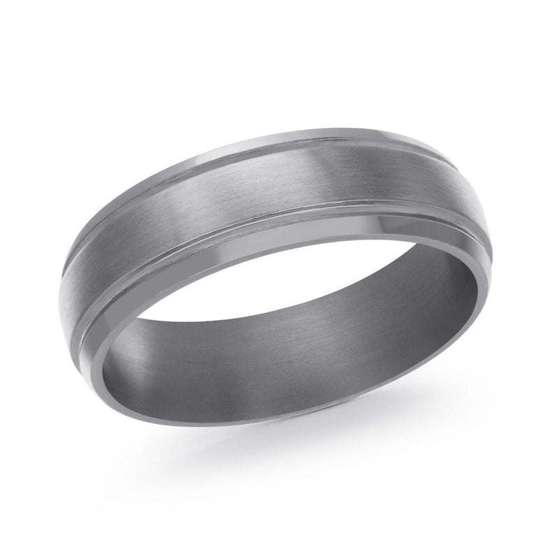 MALO tungsten ring satin brushed center polished grooved edges comfort fit silver grey men’s wedding band TANT-004