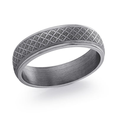 MALO tungsten men’s ring in antique grey with engraved vintage pattern design and comfort fit band (TANT-015)