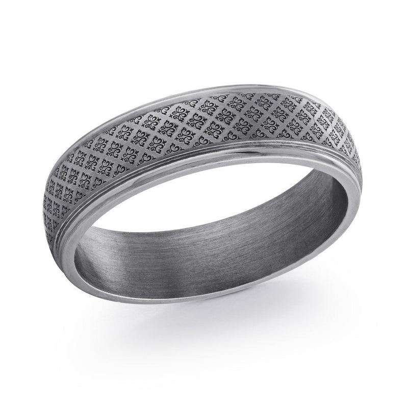MALO tungsten men’s ring in antique grey with engraved vintage pattern design and comfort fit band (TANT-015)