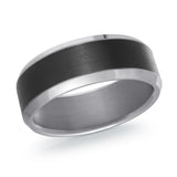 MALO tungsten men’s ring with brushed black center band and polished silver edges, comfort fit wedding band (TANT-031)