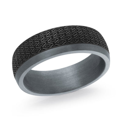 MALO tantalum premium fit band with diamond grid texture finish modern geometric men’s ring in dark grey TANT-036