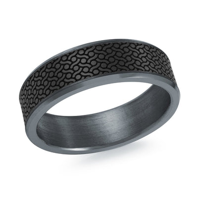 MALO tantalum premium fit band with black pebble texture center design matte finish men’s ring TANT-041