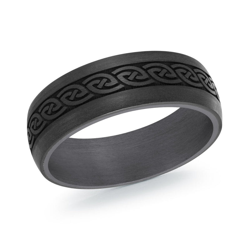 MALO tantalum premium fit band with black Celtic knot center design matte finish men’s ring TANT-043