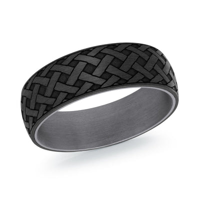 MALO tantalum premium fit band with black woven basketweave texture matte finish men’s ring TANT-044