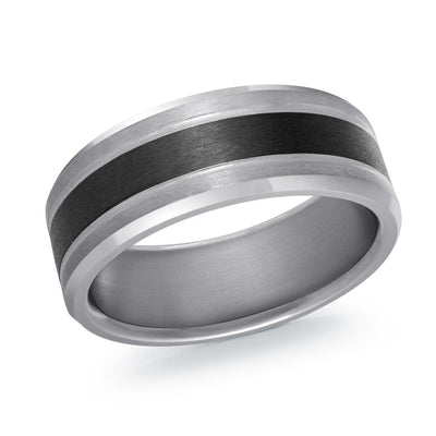 MALO tantalum premium fit band with brushed black center stripe and polished edges modern men’s ring TANT-051
