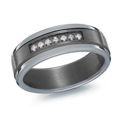 MALO tantalum premium fit band with channel set diamond row brushed finish and polished edges modern ring TANT-055