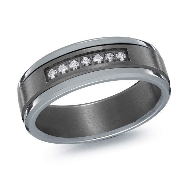 MALO tantalum premium fit band with channel set diamond row brushed finish and polished edges modern ring TANT-055