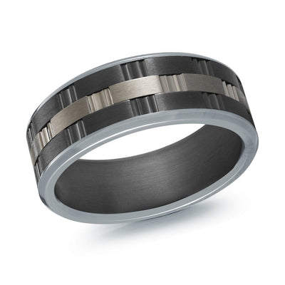 MALO tantalum premium fit two-tone band with brick link inlay and polished edges modern men’s ring TANT-056