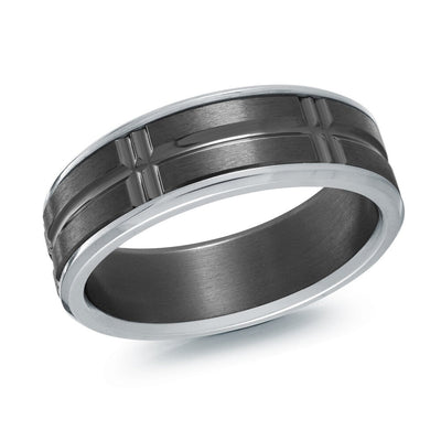 MALO tantalum premium fit ring with cross-groove center and polished edges modern men’s band TANT-057