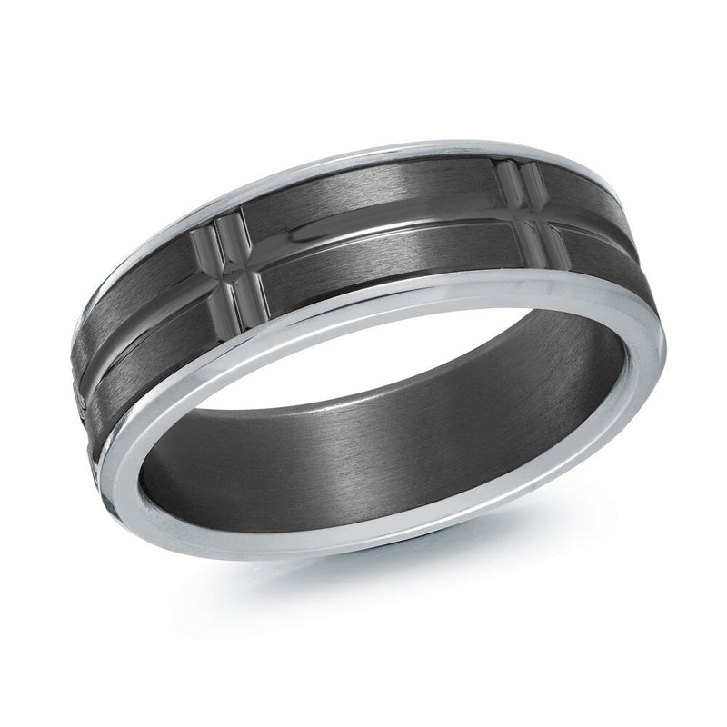 MALO tantalum premium fit ring with cross-groove center and polished edges modern men’s band TANT-057