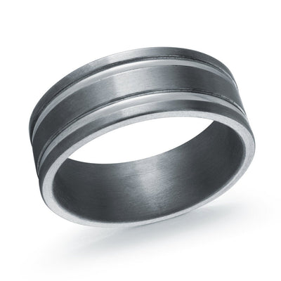 MALO tantalum premium fit brushed band with double polished groove accents modern men’s ring TANT-062