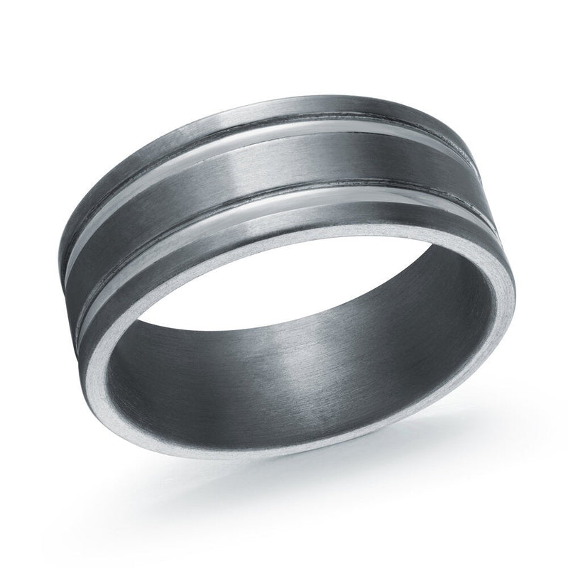 MALO tantalum premium fit brushed band with double polished groove accents modern men’s ring TANT-062