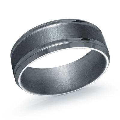 MALO tantalum premium fit brushed center band with polished groove accent modern men’s ring TANT-063