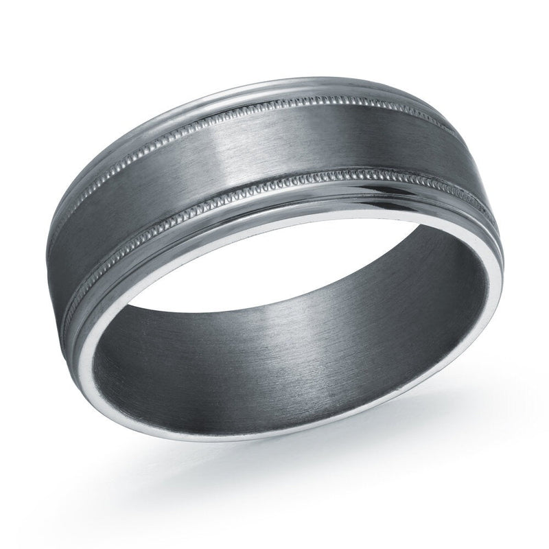 MALO tantalum premium fit brushed center band with milgrain edge detailing modern men’s ring TANT-064