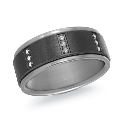 MALO tantalum premium fit multi diamond accent panel band with polished edges modern men’s ring TANT-065