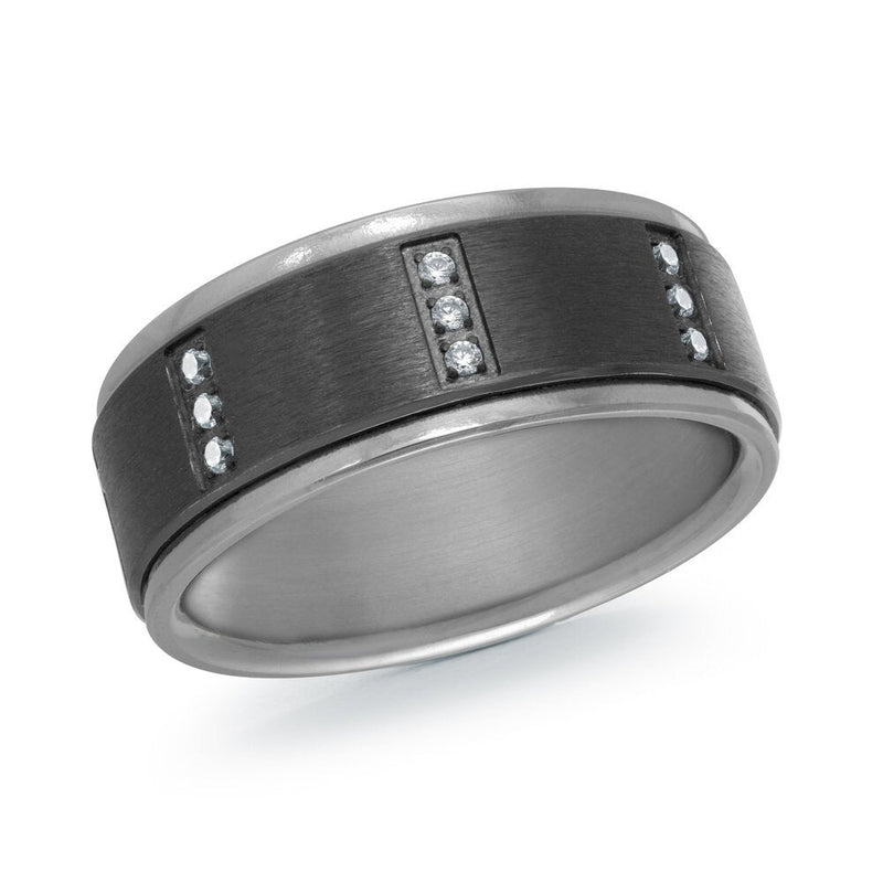 MALO tantalum premium fit multi diamond accent panel band with polished edges modern men’s ring TANT-065