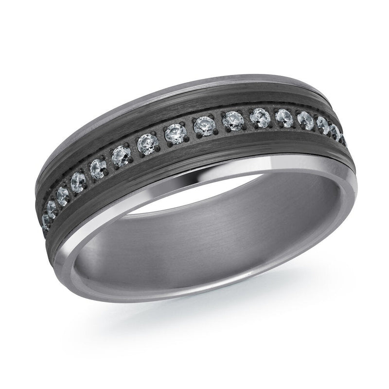 MALO tantalum premium fit diamond band with polished edge contrast modern men’s wedding ring TANT-066