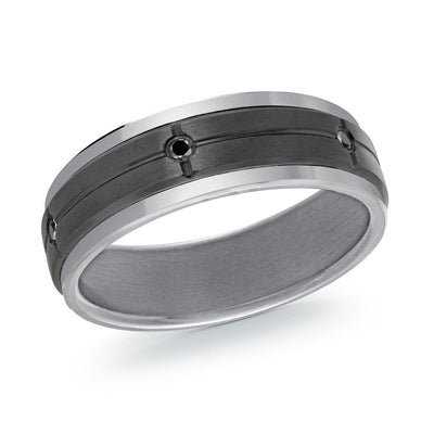 MALO tantalum premium fit band with polished edges and black diamond accents modern men’s wedding ring TANT-067