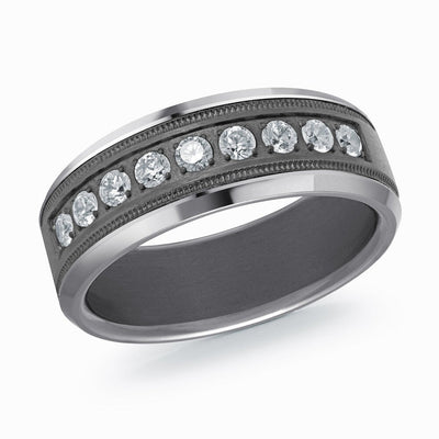 MALO tantalum premium fit diamond band with milgrain edges polished finish modern men’s wedding ring TANT-068