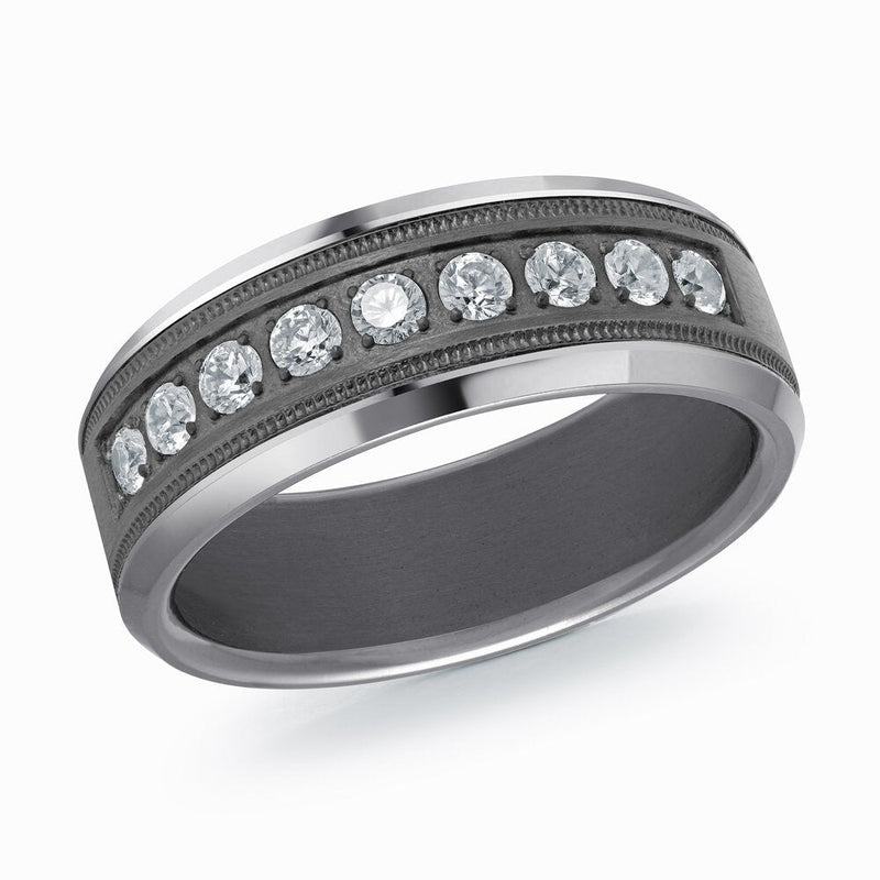 MALO tantalum premium fit diamond band with milgrain edges polished finish modern men’s wedding ring TANT-068