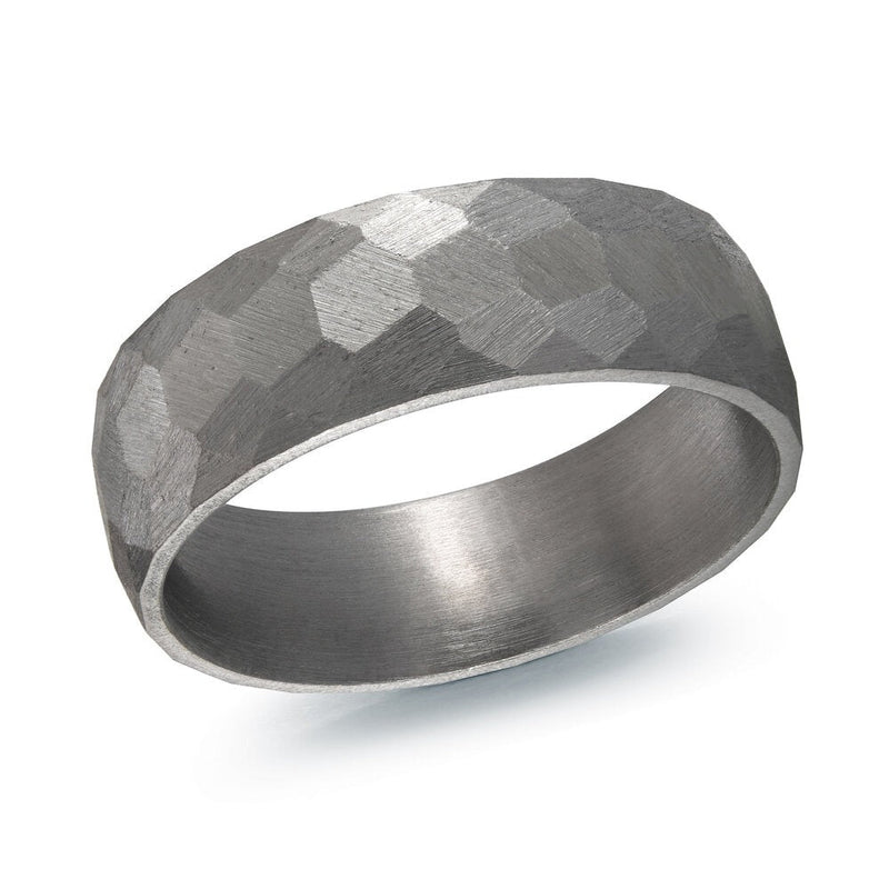 MALO tantalum premium fit band faceted hammered finish textured matte modern men’s wedding ring TANT-073