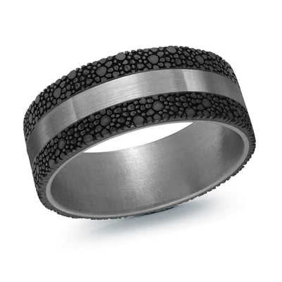 MALO tantalum premium fit band dual black pebble texture brushed center strip modern men’s wedding ring TANT-076