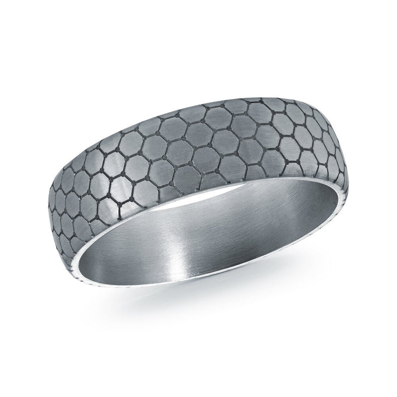MALO tantalum premium fit band honeycomb hexagon pattern textured matte finish modern men’s wedding ring TANT-084
