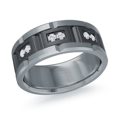 MALO tantalum premium fit band geometric groove design diamond accents modern men’s wedding ring TANT-100