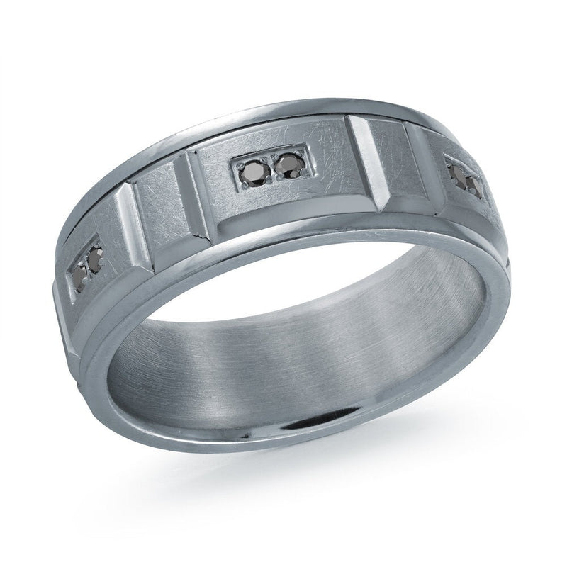 MALO tantalum premium fit band geometric groove design black diamond accents modern men’s wedding ring TANT-103