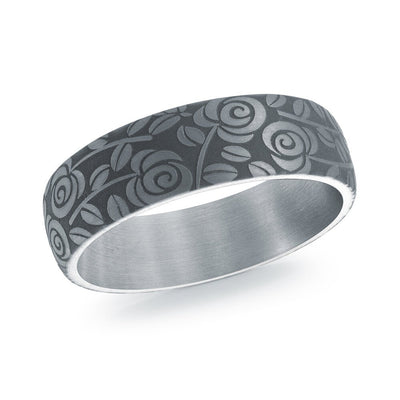 MALO tantalum premium fit band floral engraved pattern matte finish modern men’s wedding ring TANT-110
