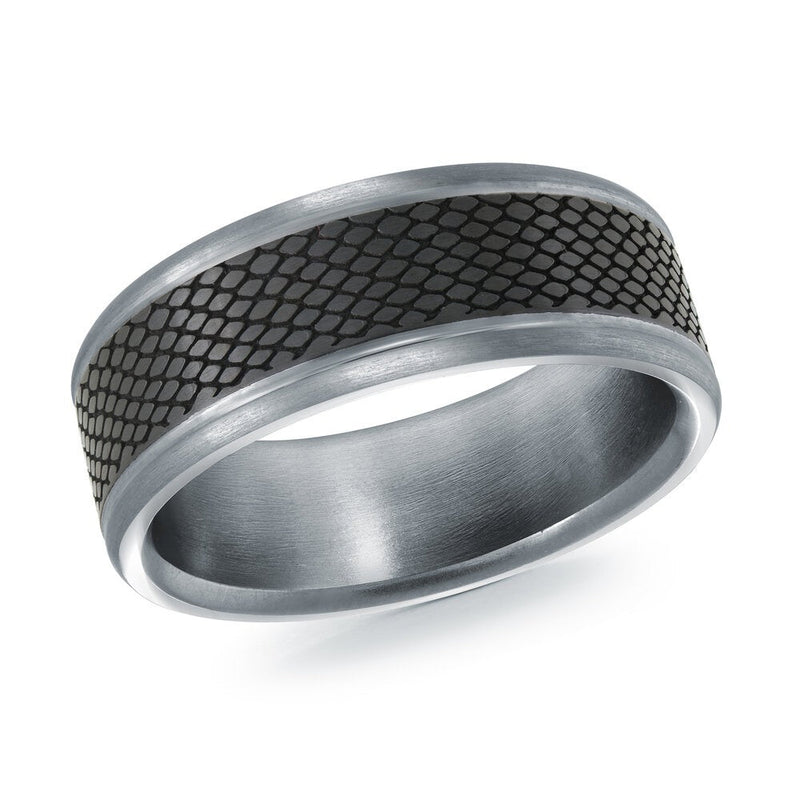 MALO tantalum premium fit band black scale texture inlay brushed finish modern men’s wedding ring TANT-111