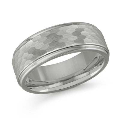 MALO tungsten ring hammered honeycomb texture band with polished edges comfort fit modern wedding band TG-005